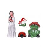 Pachet decor pentru gradina din ceramica, alba ca zapada, ciuperca, buburuza si broasca / EXT 10386 Engros