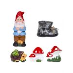 Pachet decor pentru gradina din ceramica, pitic, arici, 2 x ciuperca si bocanc / EXT 10225 Engros