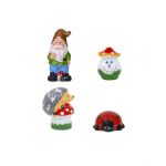 Pachet decor pentru gradina din ceramica, pitic, ciuperca, buburuza si arici / EXT 10224 Engros