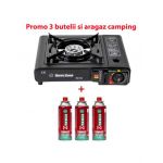 Pachet promo - Aragaz camping, aprindere automata, negru, AD-1 + 3 butelii 410ml / SET 30059 Engros
