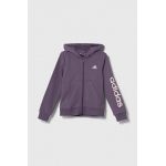 adidas bluza copii culoarea violet, cu glugă, cu imprimeu