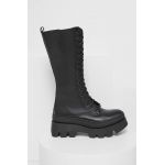 Answear Lab bocanci de piele femei, culoarea negru, cu platforma, izolare usoara
