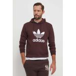 adidas Originals hanorac de bumbac barbati, culoarea maro, cu glugă, cu imprimeu