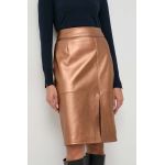 BOSS fusta de piele culoarea maro, midi, creion