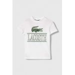 Lacoste tricou de bumbac pentru copii culoarea alb, cu imprimeu