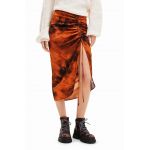 Desigual fusta 23WWFW07 WOMAN WOVEN SKIRT LONG culoarea portocaliu, midi, drept