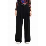 Desigual pantaloni 23WWPW24 WOMAN WOVEN LONG TROUSERS femei, culoarea negru, lat, medium waist