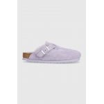Birkenstock papuci din piele Boston femei, culoarea violet, 1023302
