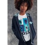 BOSS bluza copii culoarea albastru marin, cu glugă, cu imprimeu