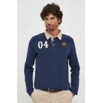 La Martina longsleeve din bumbac culoarea albastru marin, cu imprimeu