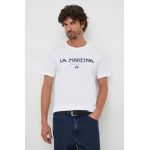 La Martina tricou din bumbac barbati, culoarea alb, cu imprimeu