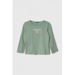 United Colors of Benetton longsleeve din bumbac pentru copii culoarea verde, cu imprimeu
