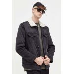 Hollister Co. geaca jeans barbati, culoarea negru, de tranzitie