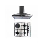 Pachet plita incorporabila (1918), 60x50x6 cm, gaz butelie sau gaz natural (duze de schimb incluse), hota incorporabila decorativa inox, 63 cm (1925) / SET 30039 Engros
