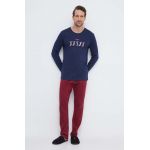 Fila pijamale de bumbac culoarea albastru marin, cu imprimeu