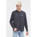 Abercrombie & Fitch longsleeve din bumbac culoarea gri, cu imprimeu