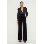 Nissa pantaloni femei, culoarea negru, lat, high waist