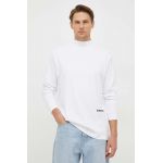 G-Star Raw longsleeve din bumbac culoarea alb, neted