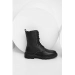 Answear Lab bocanci de piele femei, culoarea negru, cu toc plat