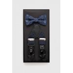 Medicine set de bretele si papion culoarea albastru marin