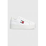 Tommy Jeans sneakers din piele TJW FLATFORM ESS culoarea alb, EN0EN02518
