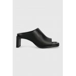 Tommy Jeans slapi de piele TJW LEATHER MID HEEL femei, culoarea negru, cu toc drept, EN0EN02382