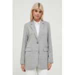 Pepe Jeans sacou Romy Check femei, culoarea gri, un singur rand de nasturi, modelator