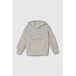 Abercrombie & Fitch bluza copii culoarea gri, cu glugă, cu imprimeu