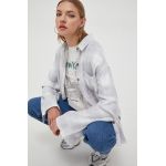 Hollister Co. camasa femei, culoarea gri, cu guler clasic, relaxed