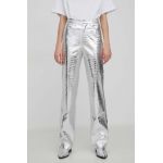Rotate pantaloni femei, culoarea argintiu, drept, high waist