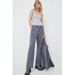 Samsoe Samsoe pantaloni femei, culoarea gri, lat, high waist