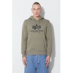 Alpha Industries bluză Basic Hoody bărbați, culoarea verde, cu glugă, cu imprimeu 178312.11