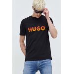 HUGO tricou din bumbac bărbați, culoarea negru, cu imprimeu 50504542