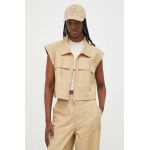 Tommy Jeans vestă din bumbac culoarea bej, un singur rând de nasturi DW0DW17354