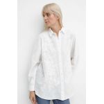Medicine camasa din bumbac femei, culoarea alb, cu guler clasic, relaxed
