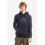 Alpha Industries bluză Basic Hoody bărbați, culoarea bleumarin, cu glugă, cu imprimeu 178312.07-navy