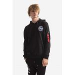 Alpha Industries bluză bărbați, culoarea negru, cu glugă, cu imprimeu 106338.03-black