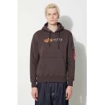 Alpha Industries bluză Alpha Label Hoody bărbați, culoarea maro, cu glugă, cu imprimeu 118331.696