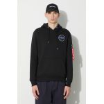Alpha Industries bluză bărbați, culoarea negru, cu glugă, cu imprimeu
