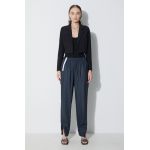 Rains pantaloni culoarea bleumarin, high waist