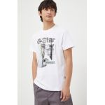 G-Star Raw tricou din bumbac barbati, culoarea alb, cu imprimeu