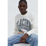 Abercrombie & Fitch longsleeve din bumbac culoarea bej, cu imprimeu
