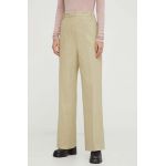 Day Birger et Mikkelsen pantaloni de bumbac culoarea verde, lat, high waist