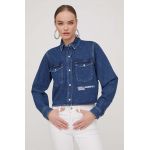 Karl Lagerfeld Jeans camasa jeans femei, culoarea albastru marin, cu guler clasic, regular