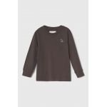 Abercrombie & Fitch longsleeve din bumbac pentru copii culoarea gri, neted