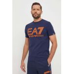 EA7 Emporio Armani tricou barbati, culoarea albastru marin, cu imprimeu