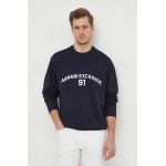 Armani Exchange hanorac de bumbac barbati, culoarea albastru marin, cu imprimeu