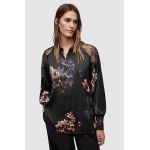 AllSaints camasa cu matase Oana culoarea negru, cu guler clasic, relaxed