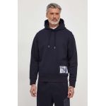 Armani Exchange hanorac de bumbac barbati, culoarea albastru marin, cu glugă, cu imprimeu