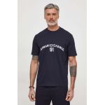 Armani Exchange tricou din bumbac barbati, culoarea albastru marin, cu imprimeu
